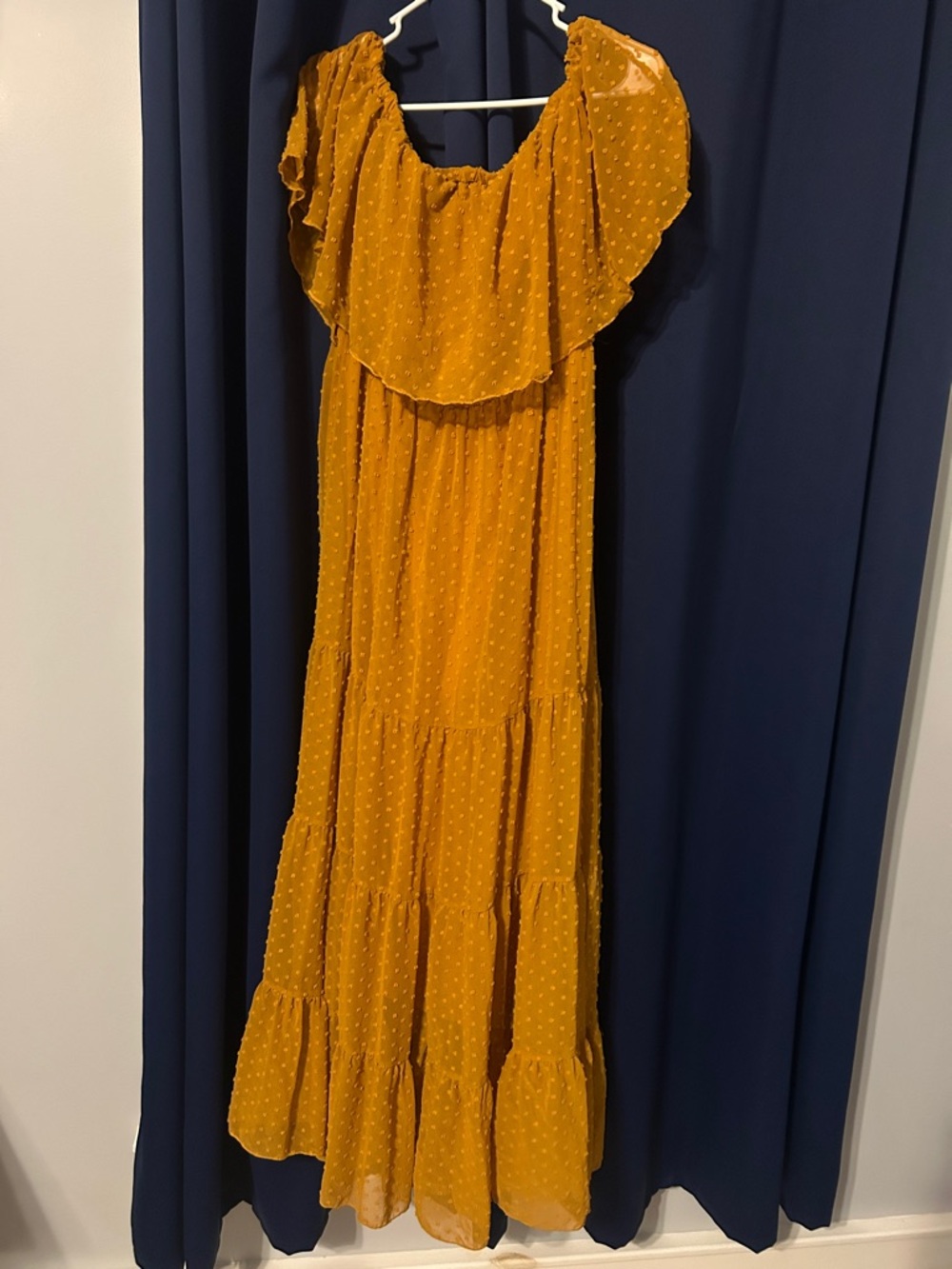 Mustard Ruffle Off-Shoulder Maxi Dress